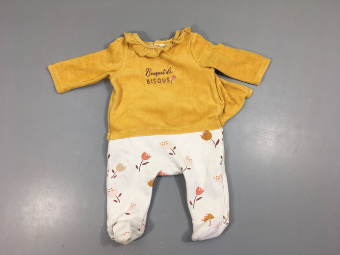 Pyjama velours moutarde-blanc effet superposé pull Bisous, moins cher chez Petit Kiwi