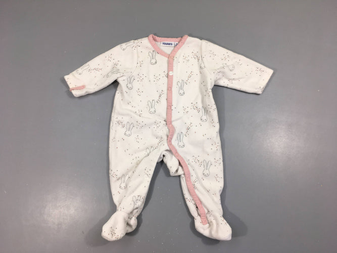 Pyjama velours blanc lapins bords roses, moins cher chez Petit Kiwi