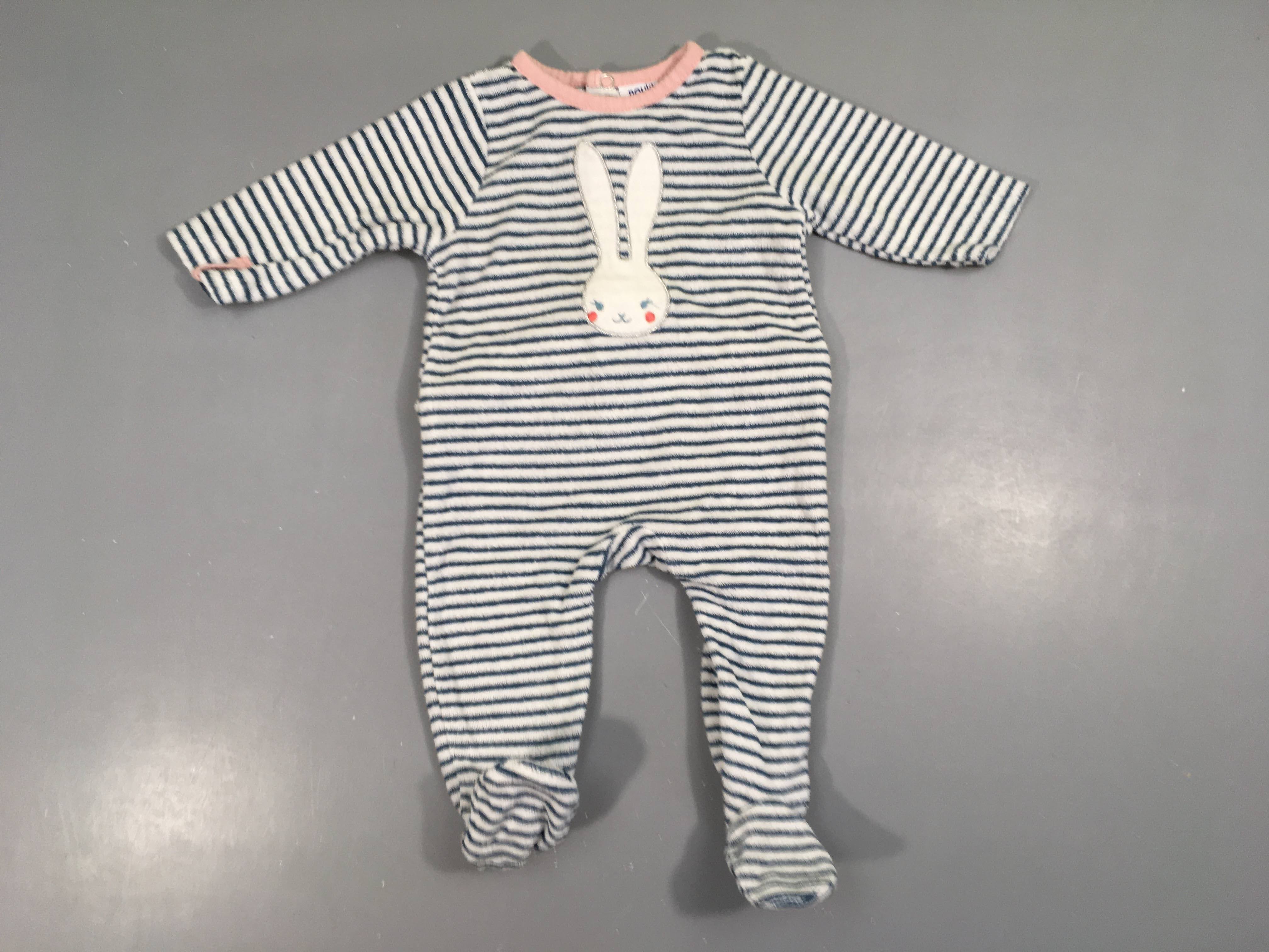 Pyjama velours blanc rayé bleu Lapin