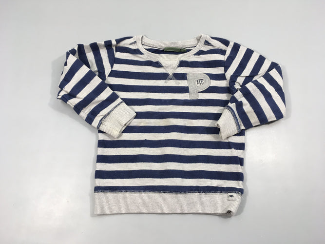 Sweat gris rayé bleu P, moins cher chez Petit Kiwi