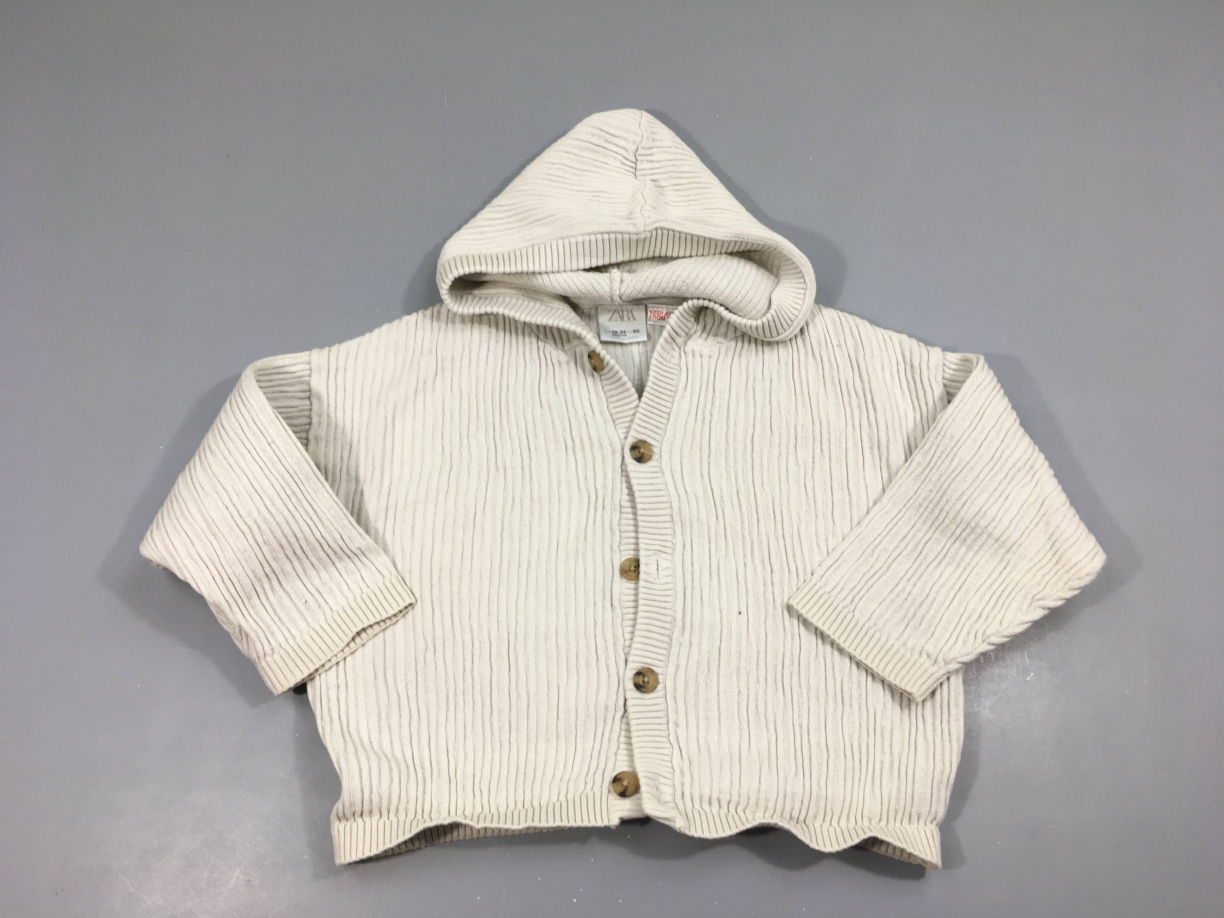 Gilet côtelé écru à capuche