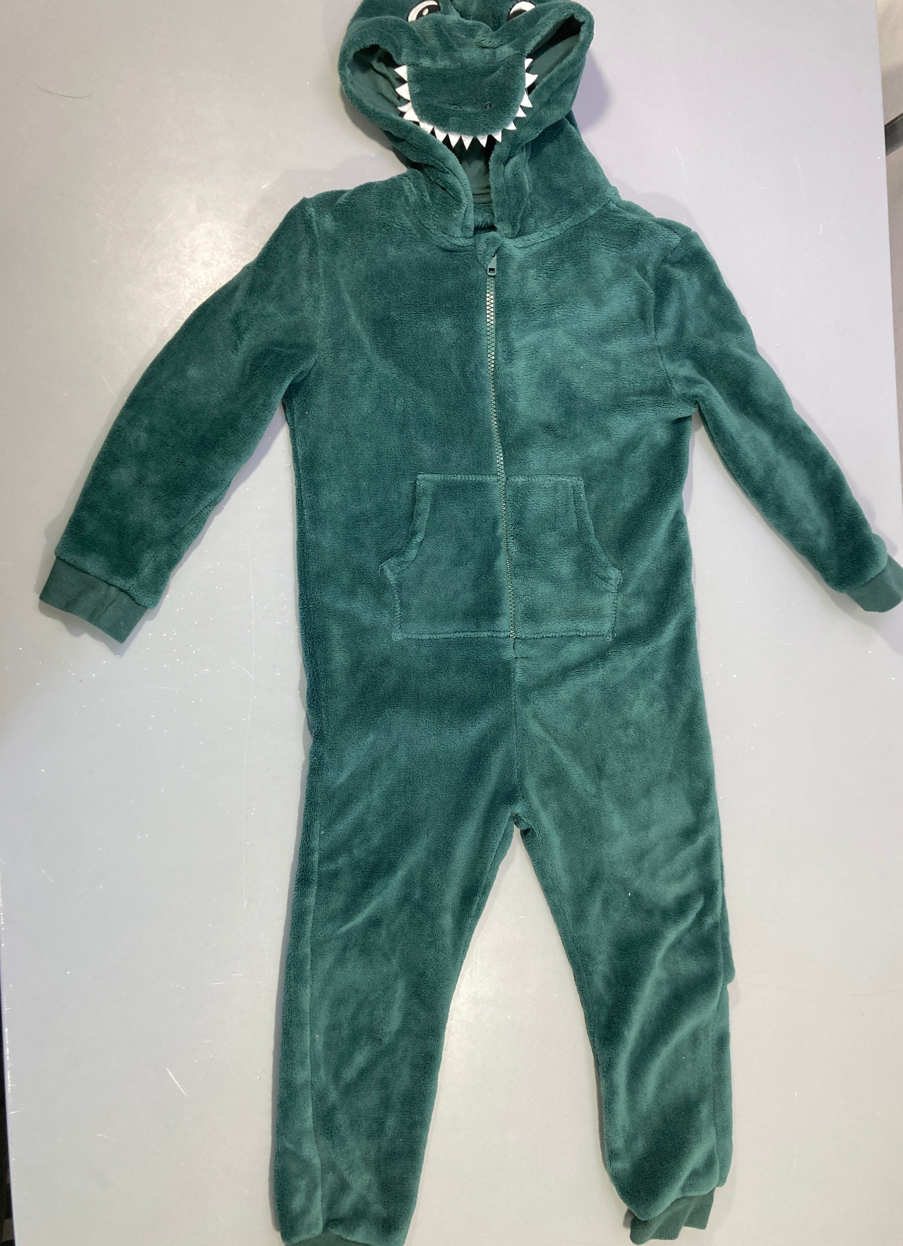 Combinaison zippée velours vert foncé dino à capuche