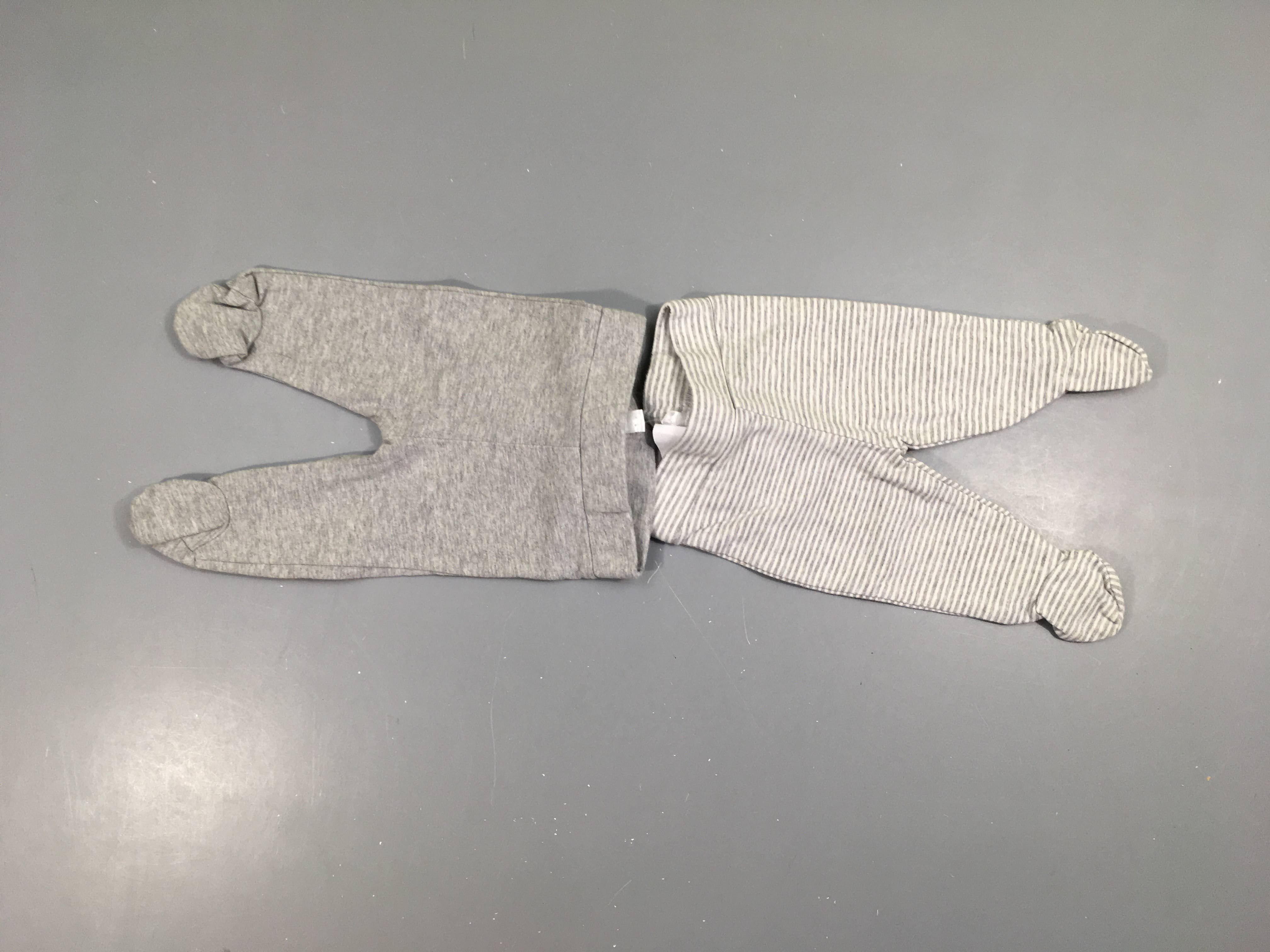 Lot de 2 Pantalons jersey à pieds gris/rayé blanc préma-44cm