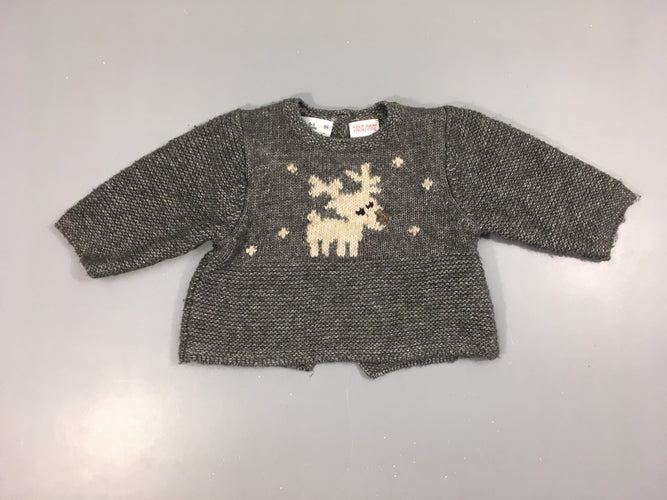 Pull gris chiné renne, moins cher chez Petit Kiwi