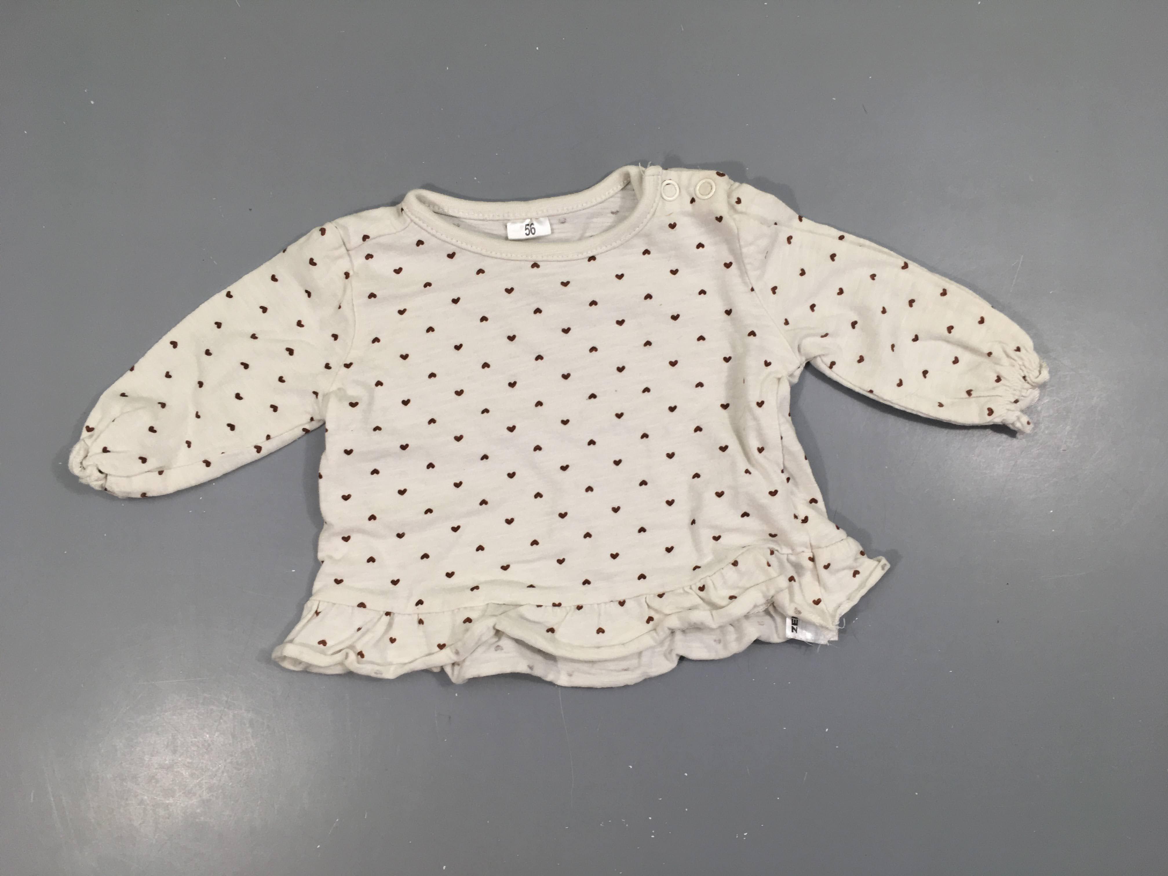 T-shirt m.l blanc coeurs bruns froufrou bas