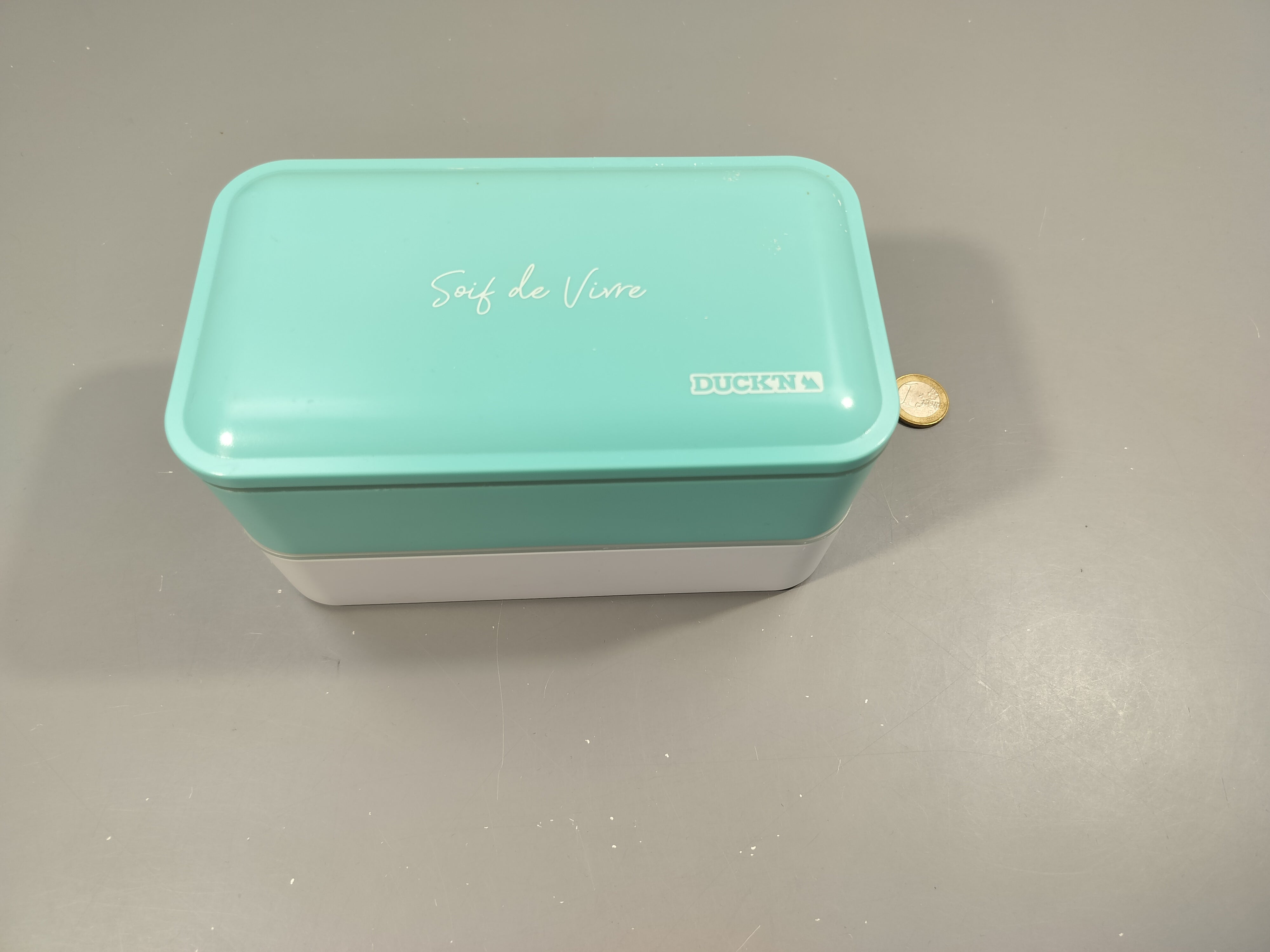 Boîte repas lunch  bleu, blanc  Duck'n. 2 compartiments Manque l'élastique