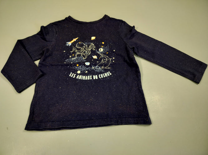 T-shirt m.l bleu marine . "Les animaux du cos.mos", moins cher chez Petit Kiwi