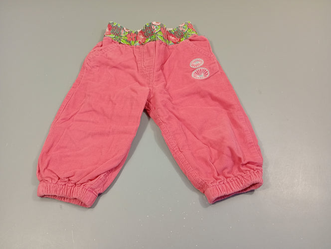 Pantalon velours côtelé taille et chevilles élastiques rose, taille à fleurs, moins cher chez Petit Kiwi