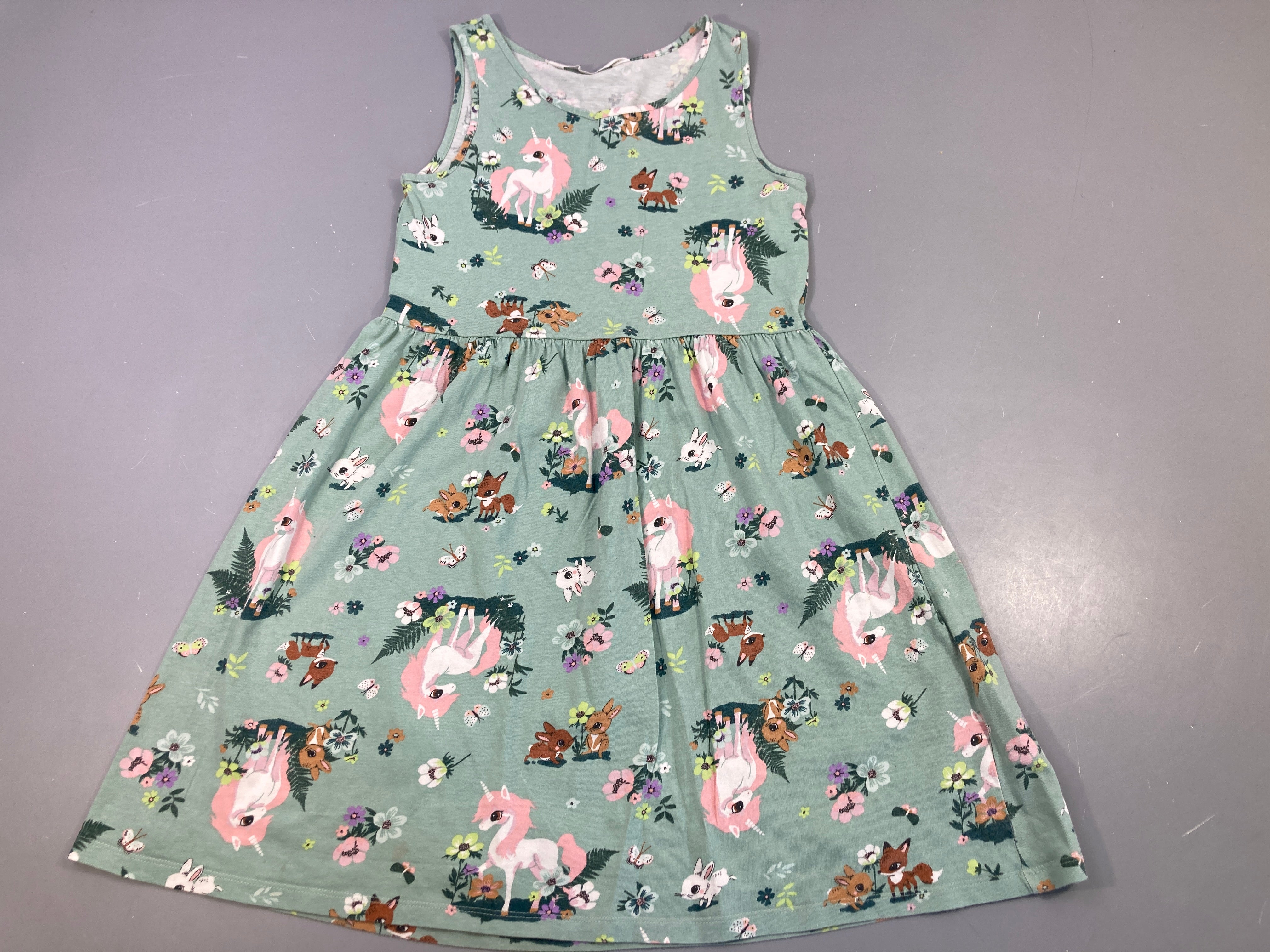 Robe s.m jersey vert animaux forêt licorne