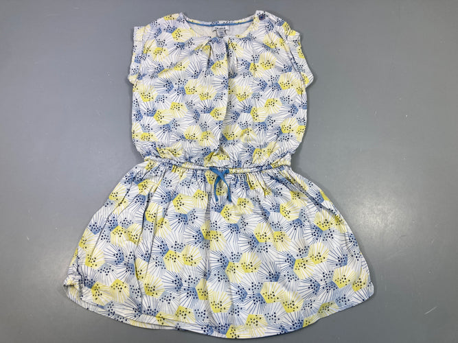 Robe m.c blanche motifs bleu/jaune, moins cher chez Petit Kiwi