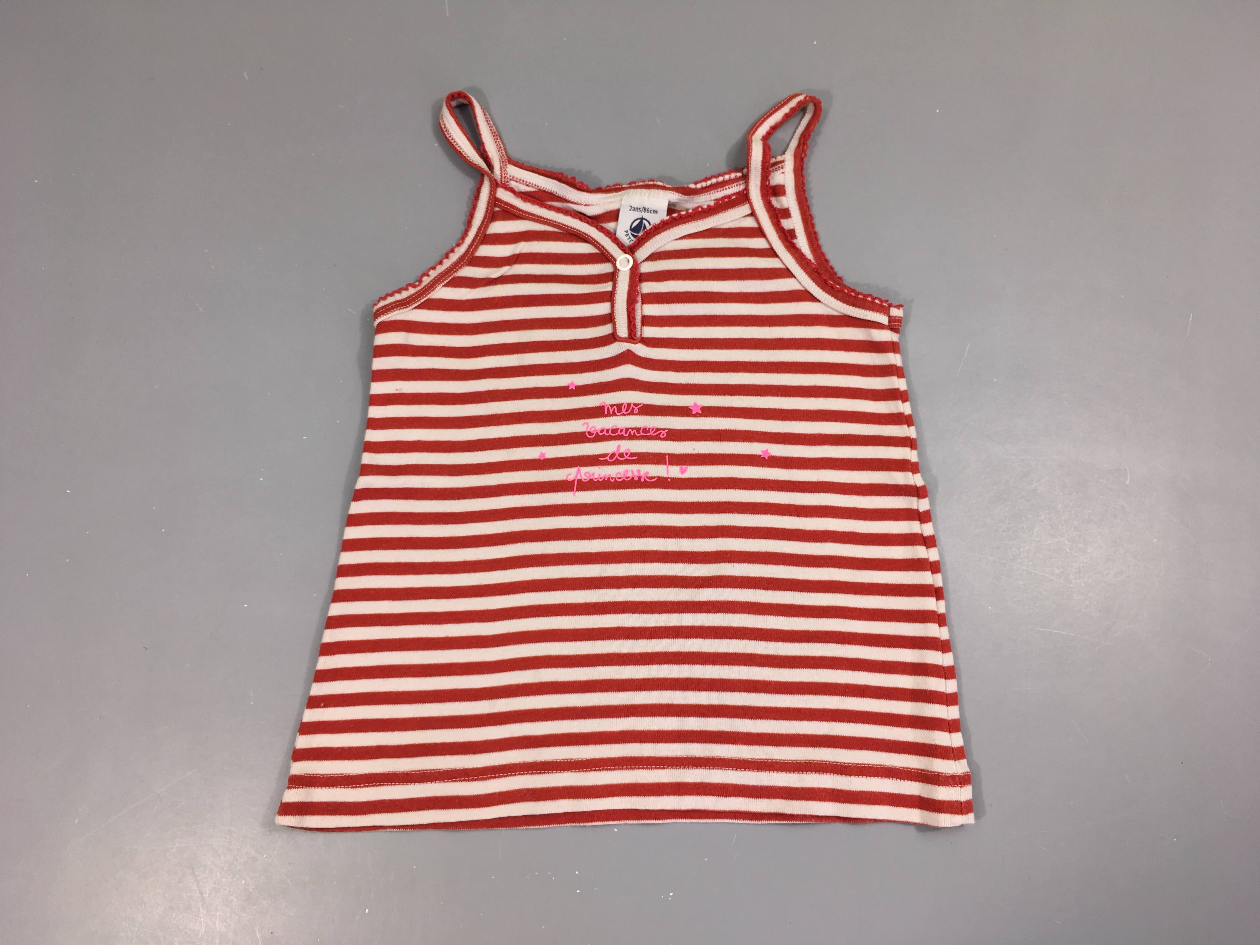 Top blanc rayé rouge Mes vancances de princesse