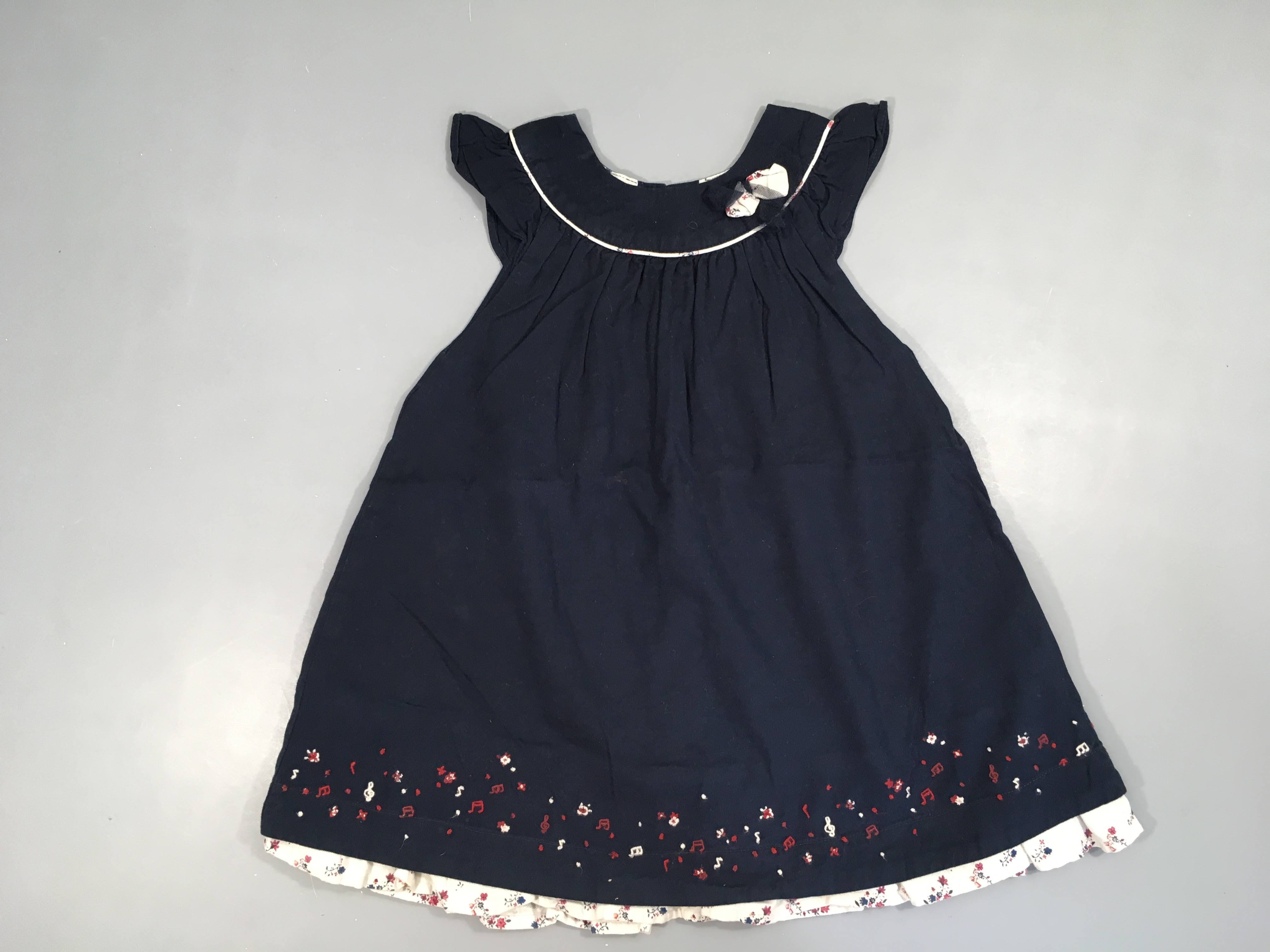 Robe m.c bleu foncé effet doublé blanc/voile