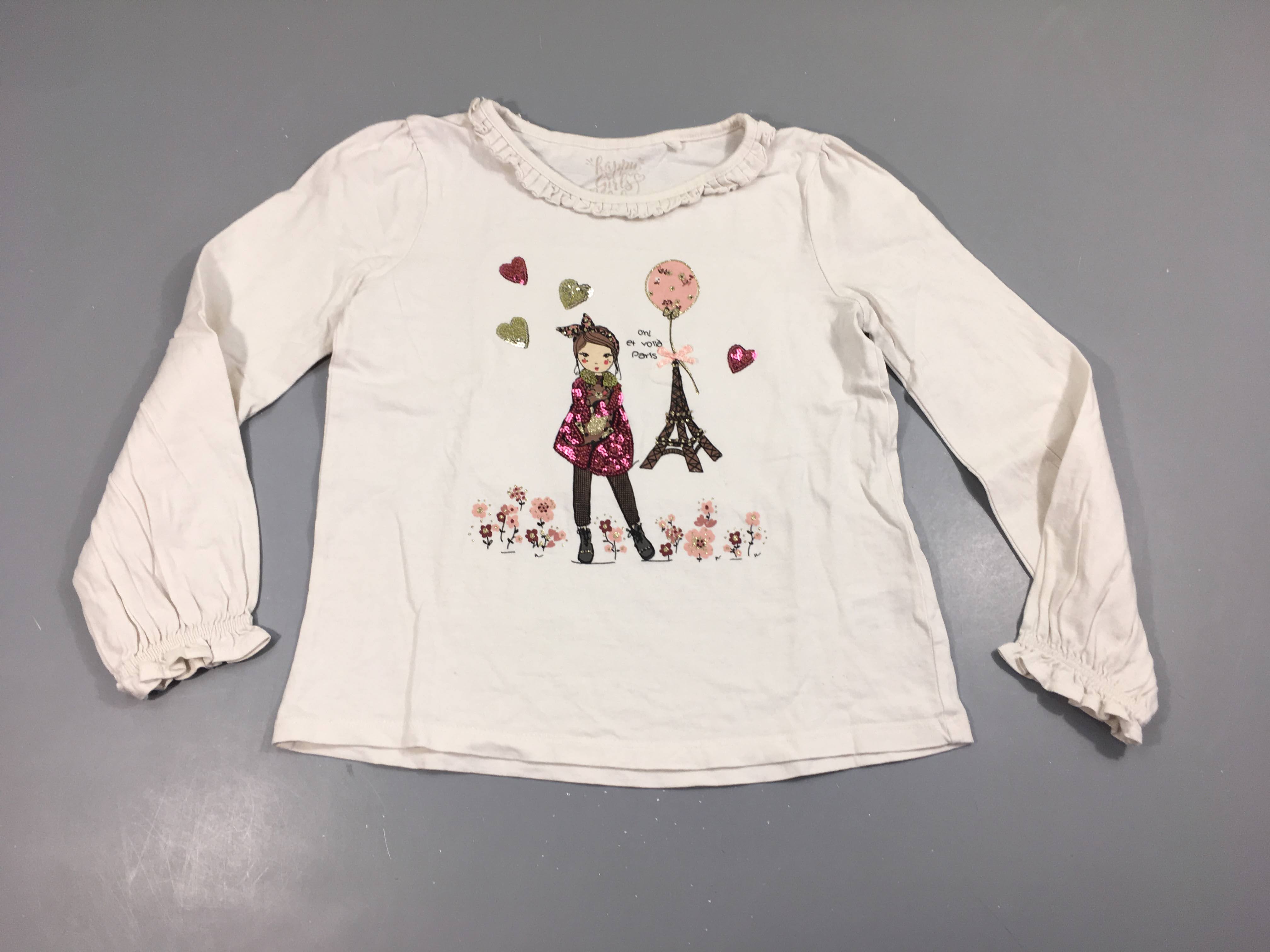 T-shirt m.l blanc fille tour eiffel sequins
