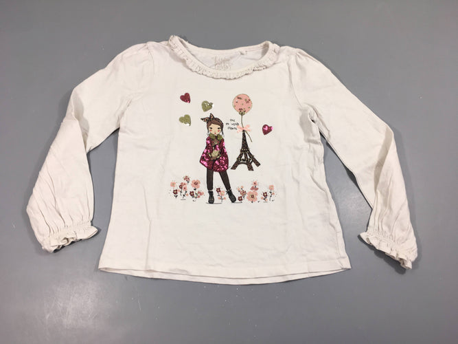 T-shirt m.l blanc fille tour eiffel sequins, moins cher chez Petit Kiwi
