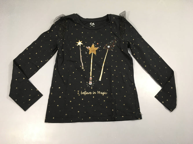 T-shirt m.l noir baguettes magiques étoiles, tulle/sequins, moins cher chez Petit Kiwi