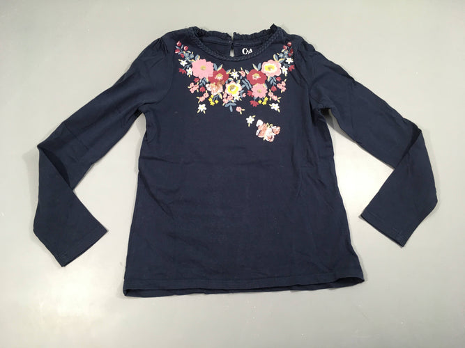 T-shirt m.l bleu foncé fleurs sequins, moins cher chez Petit Kiwi