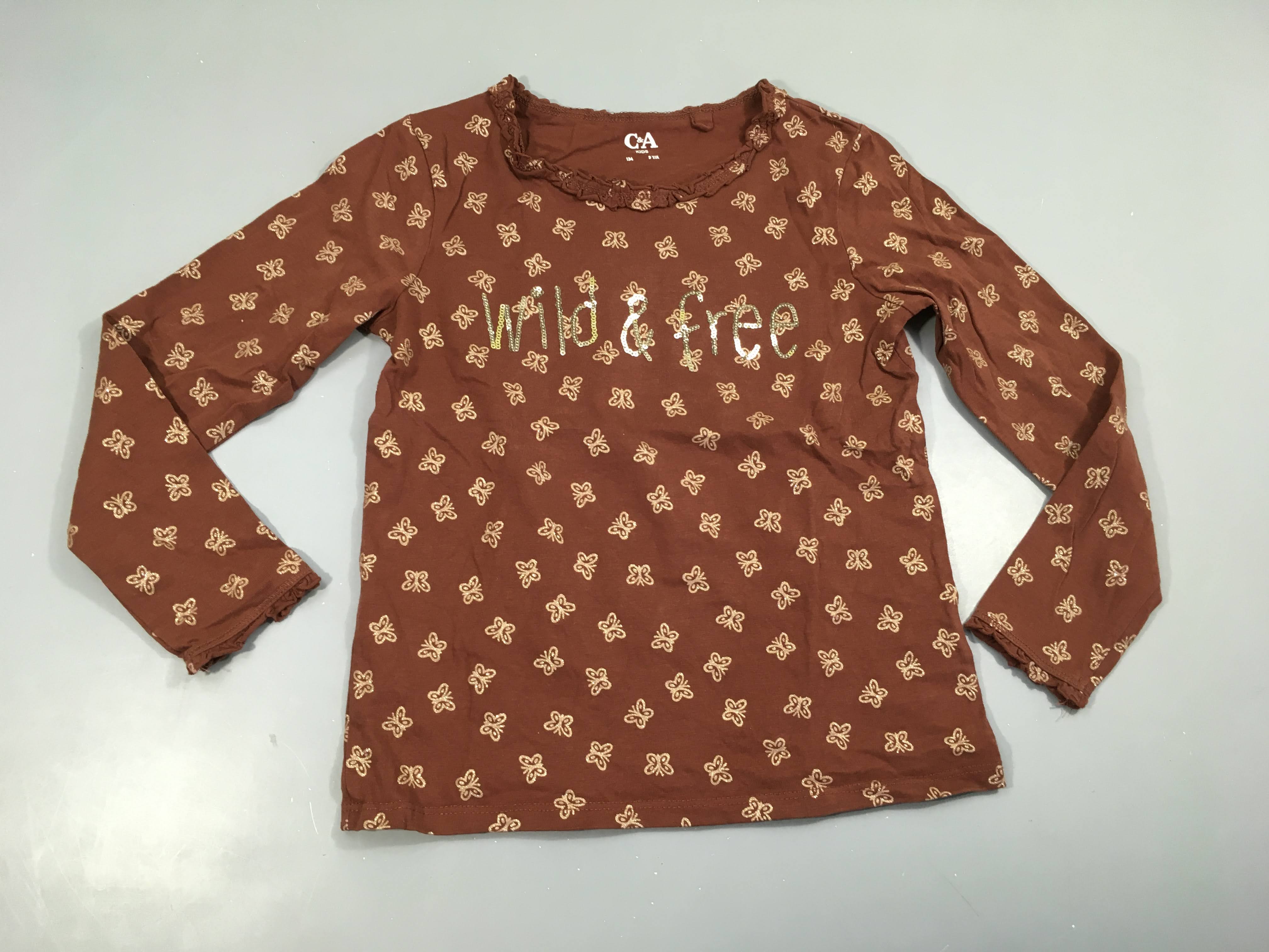 T-shirt m.l brun papillons sequins/froufrous