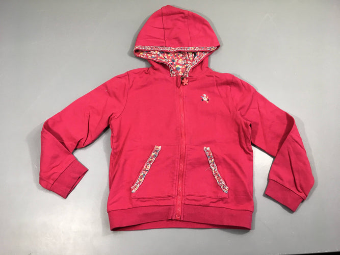 Sweat zippé rose fleurs/froufrous à capuche, légèrement bouloché, moins cher chez Petit Kiwi
