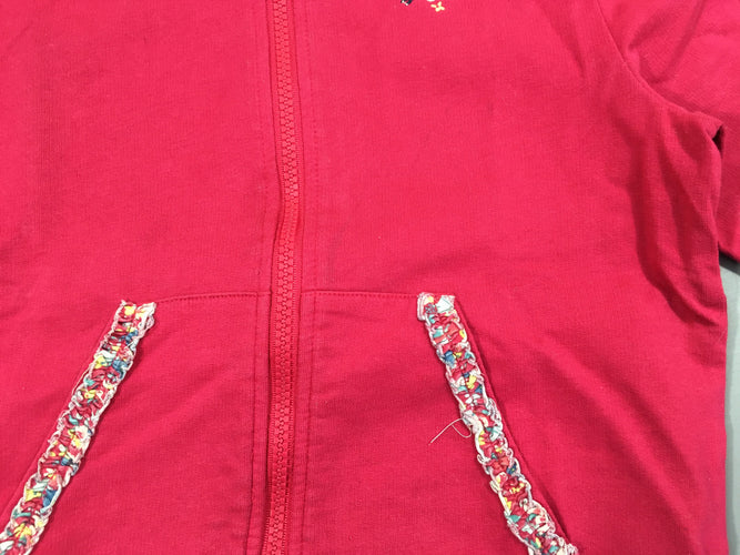 Sweat zippé rose fleurs/froufrous à capuche, légèrement bouloché, moins cher chez Petit Kiwi