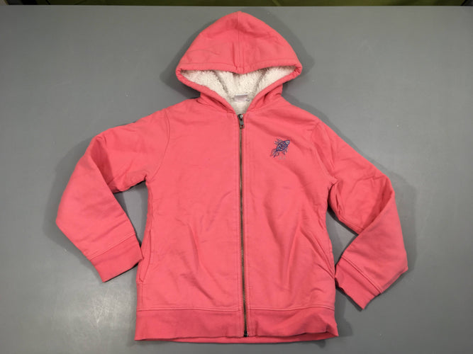 Sweat zippé rose à capuche doublé peluche poisson , bouloché, moins cher chez Petit Kiwi