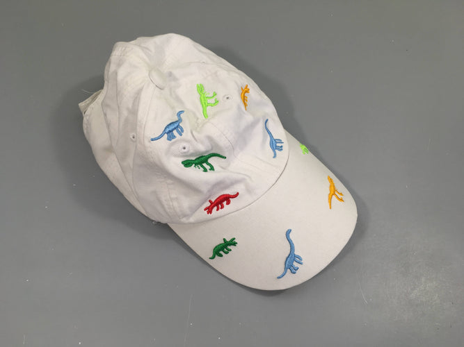 Casquette blanche broderies dinosaures, moins cher chez Petit Kiwi