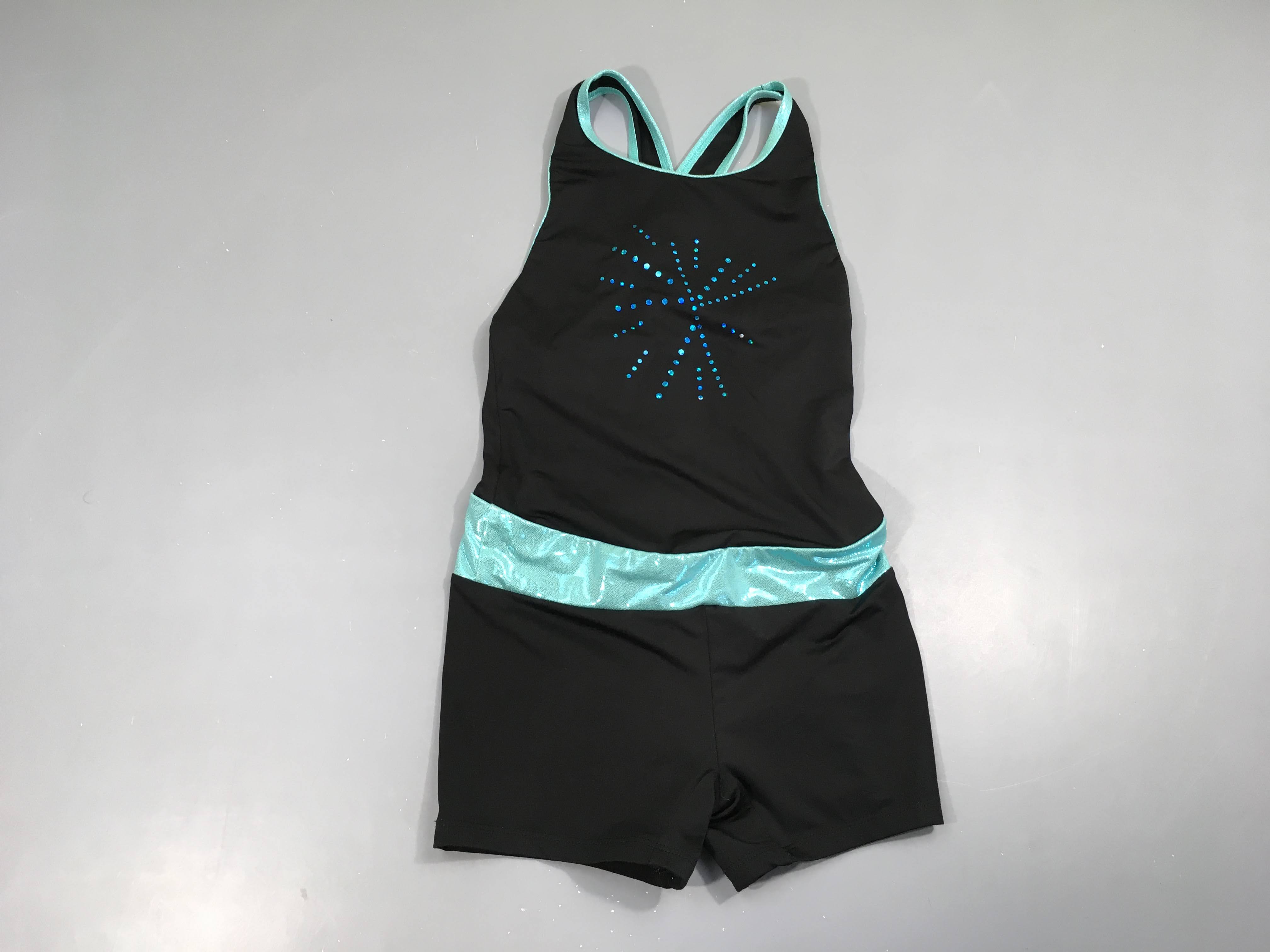 Combishort de gym noir/turquoise strass
