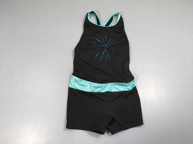 Combishort de gym noir/turquoise strass, moins cher chez Petit Kiwi