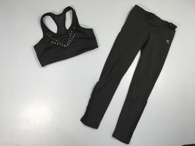 Brassière + legging de gym noir strass, moins cher chez Petit Kiwi