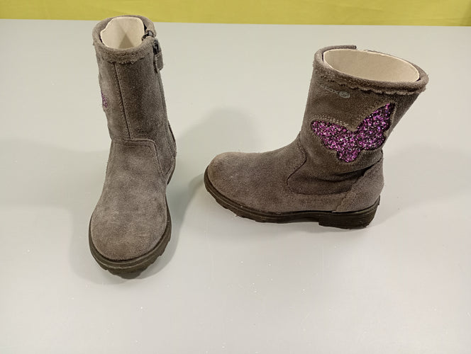 Etat neuf,Botillons gris, papillons rose pailleté -25, moins cher chez Petit Kiwi