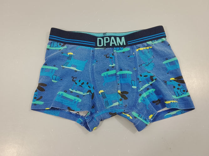 Boxer bleu à motifs chiens sur skateboard, moins cher chez Petit Kiwi