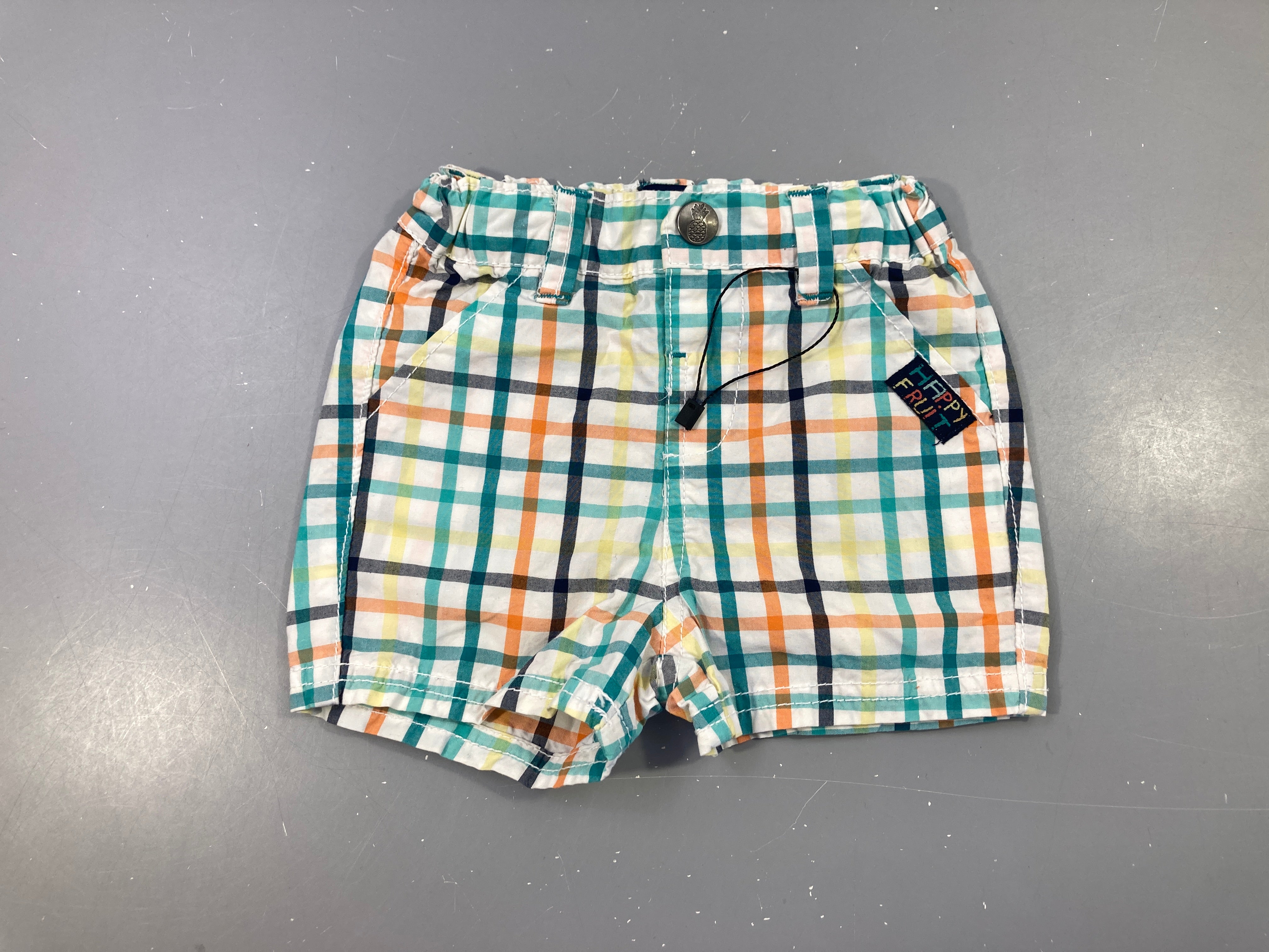 Short à carreaux blanc-vert-orange-bleu