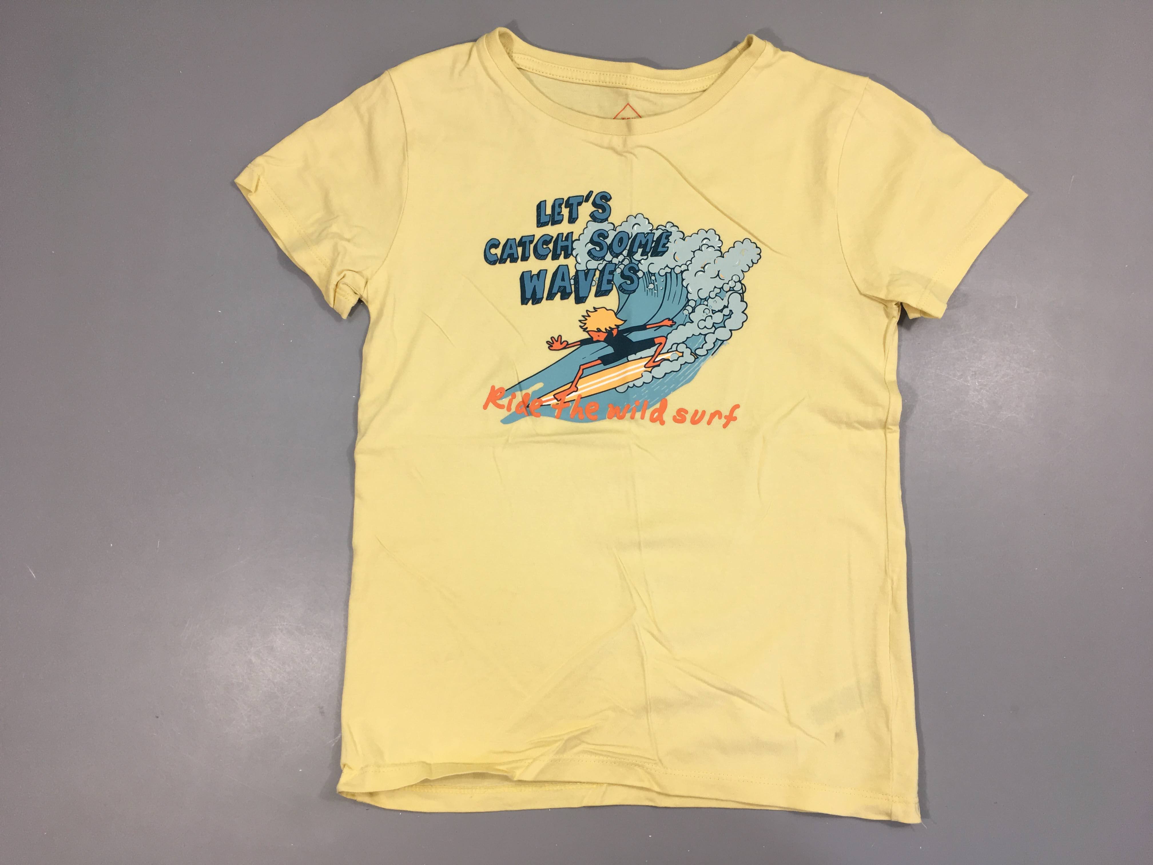 T-shirt m.c jaune Let's catch some waves -tache arrière manche