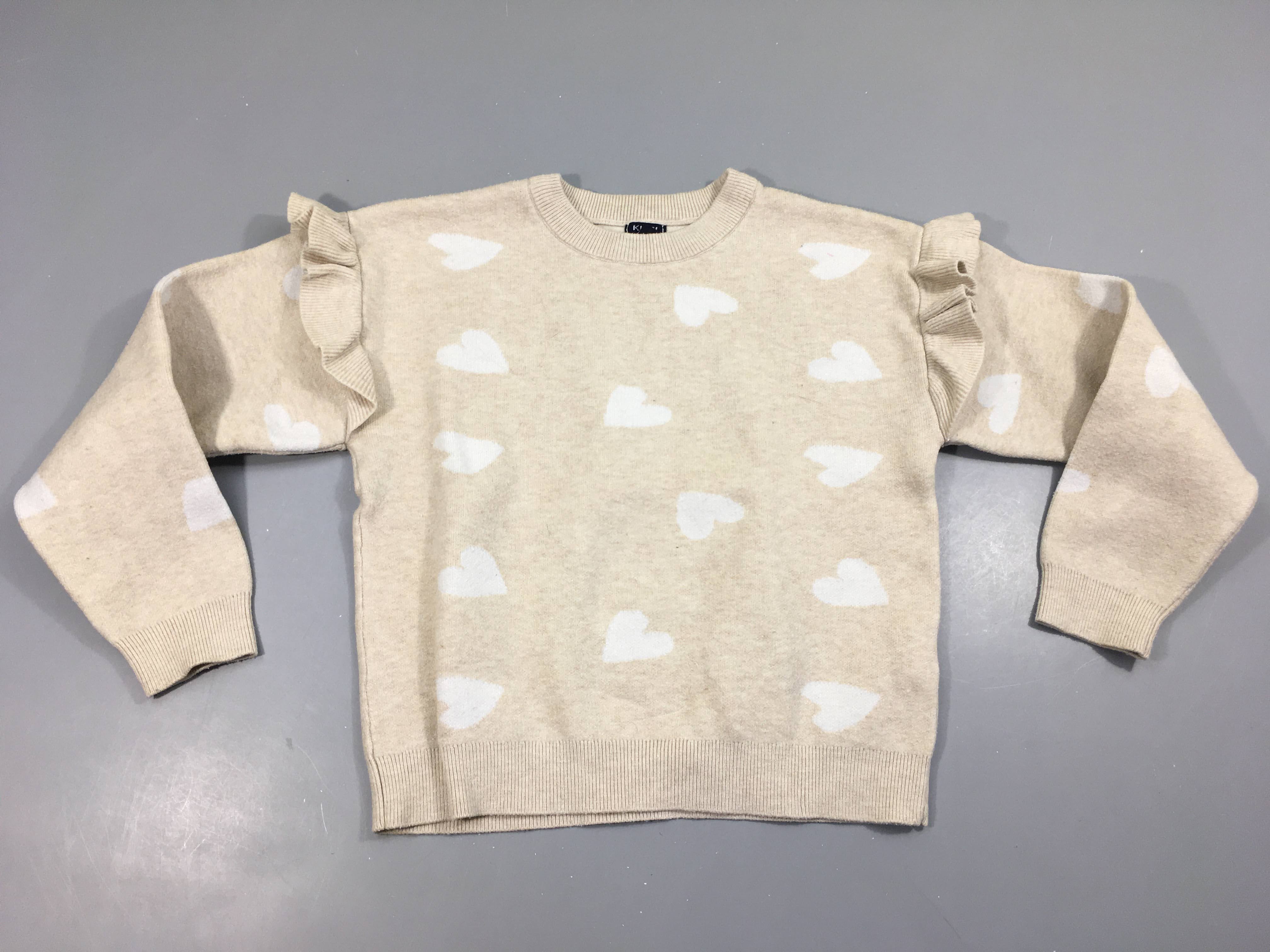 Pull (non souple) beige coeurs blancs