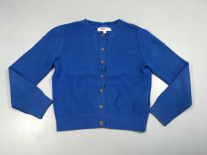 Gilet bleu légèrement bouloché, moins cher chez Petit Kiwi