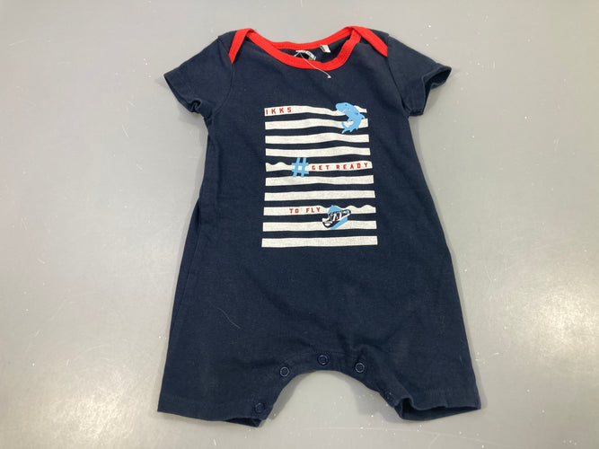 Combishort bleu marine rayé blanc requins col rouge, moins cher chez Petit Kiwi