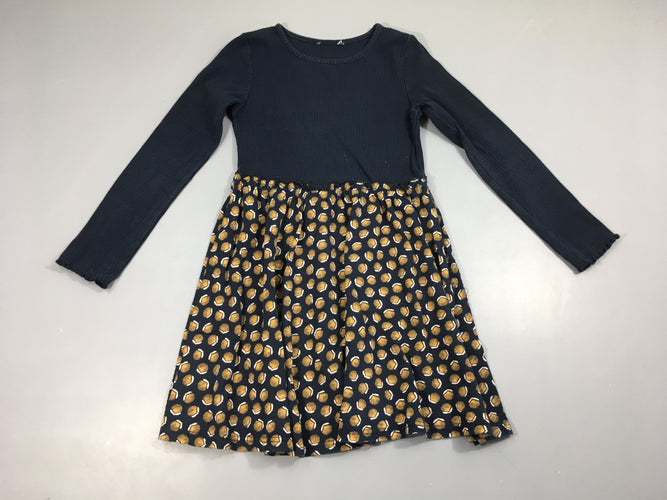 Robe m.l haut côtelé bleu foncé bas st jacques, moins cher chez Petit Kiwi