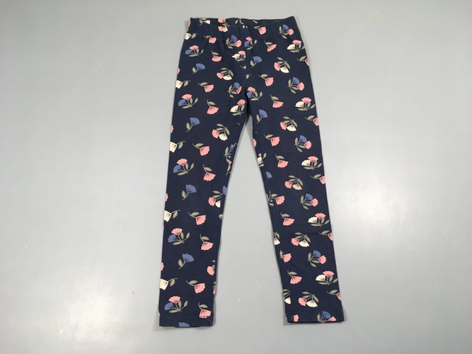 Legging bleu foncé fleurs, moins cher chez Petit Kiwi