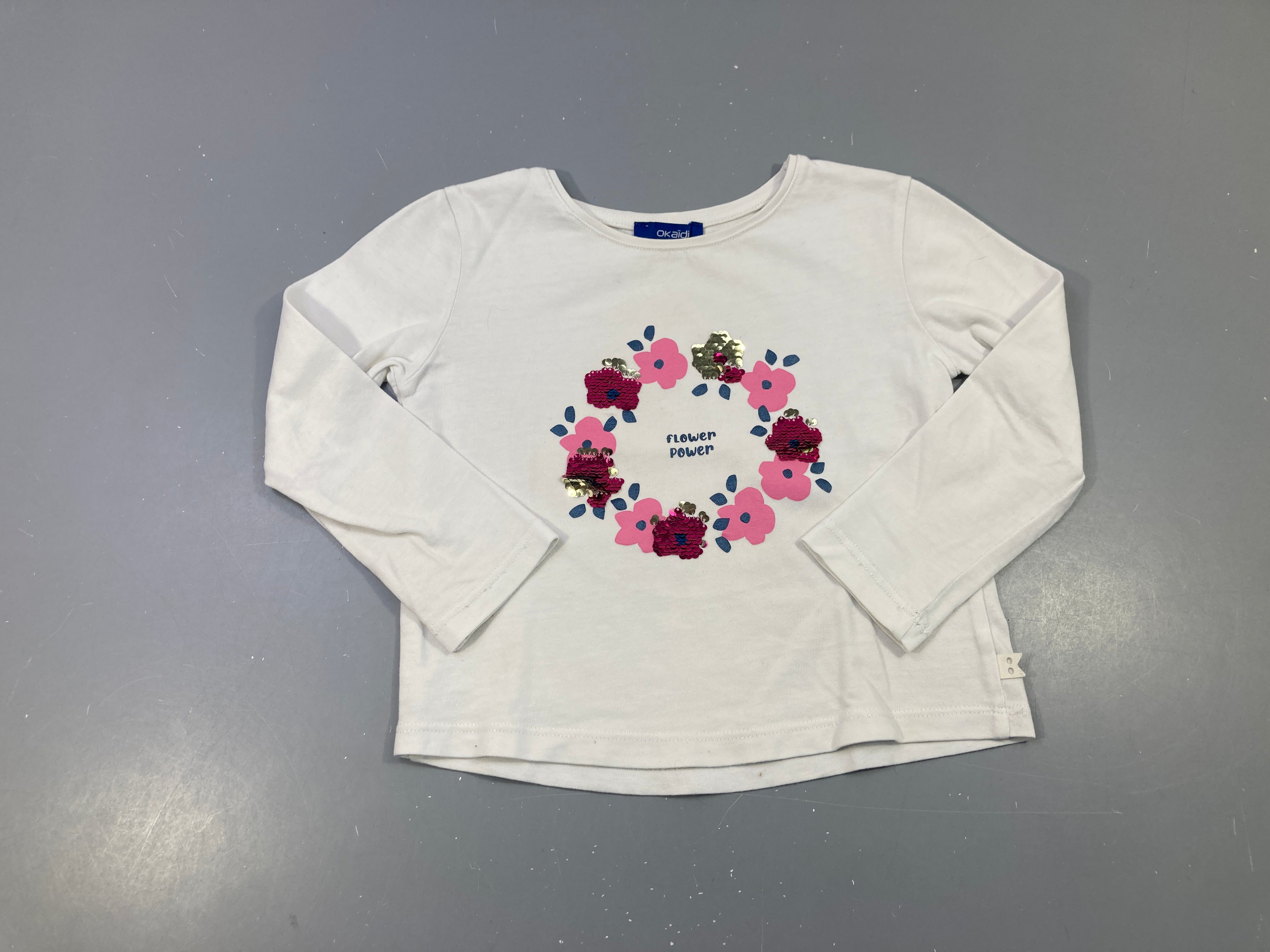 T-shirt m.l blanc fleurs sequins