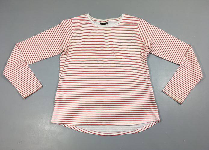 T-shirt m.l blanc rayé rouge poche, moins cher chez Petit Kiwi