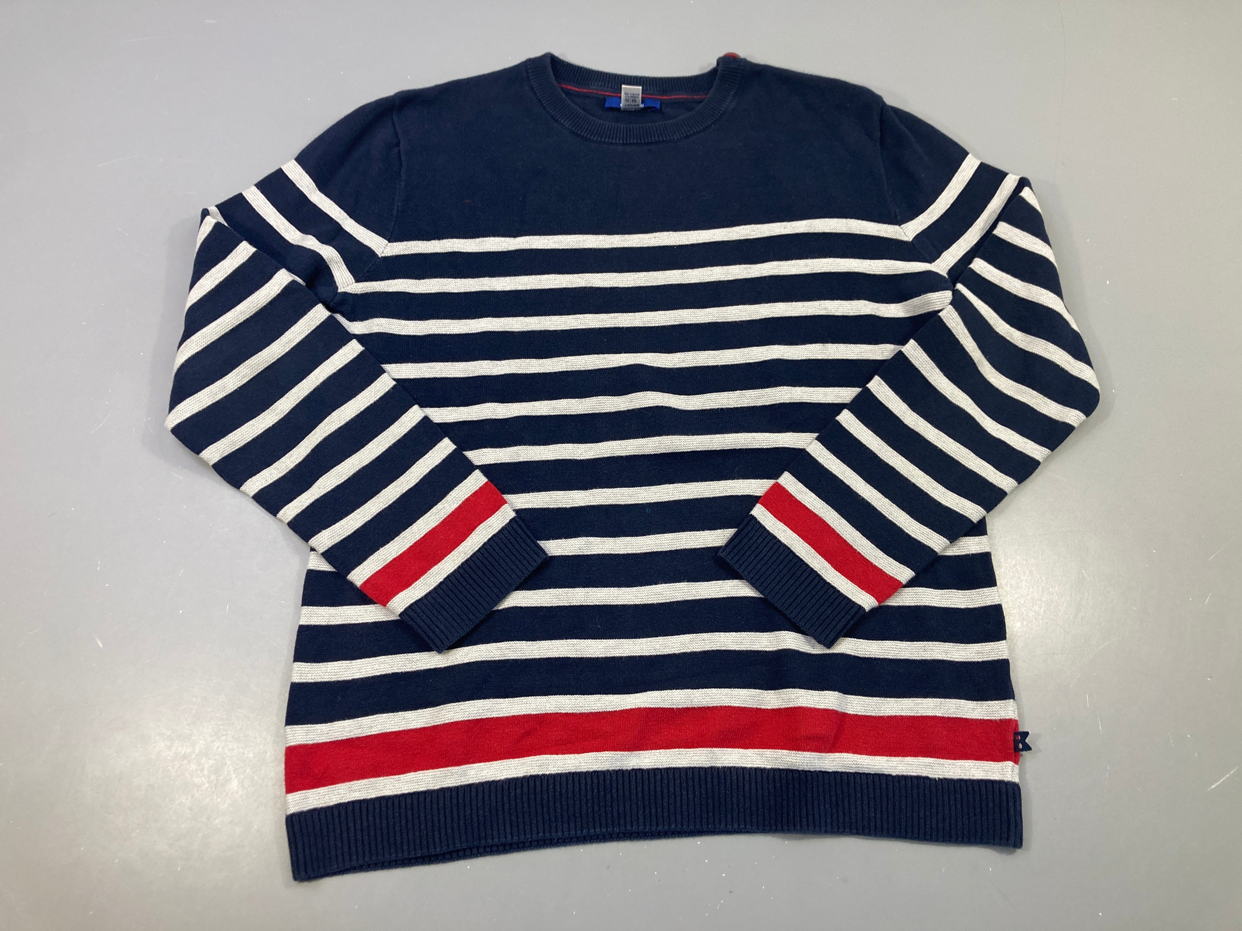 Pull rayé bleu rayé gris-rouge texturé-Petite tache