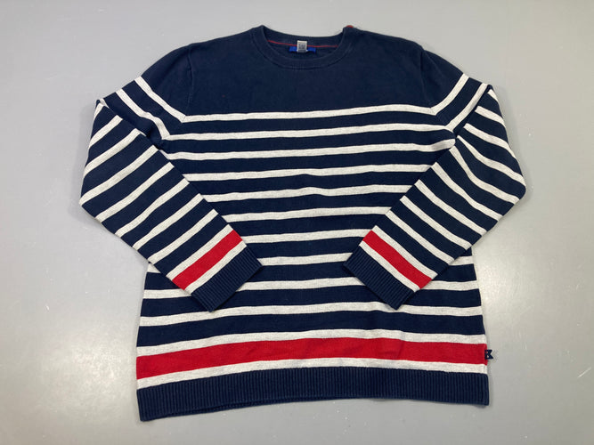 Pull rayé bleu rayé gris-rouge texturé-Petite tache, moins cher chez Petit Kiwi