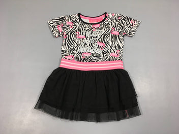 Robe m.c jersey haut blanc zébré flament rose/Bas tulle noire B. Nosy