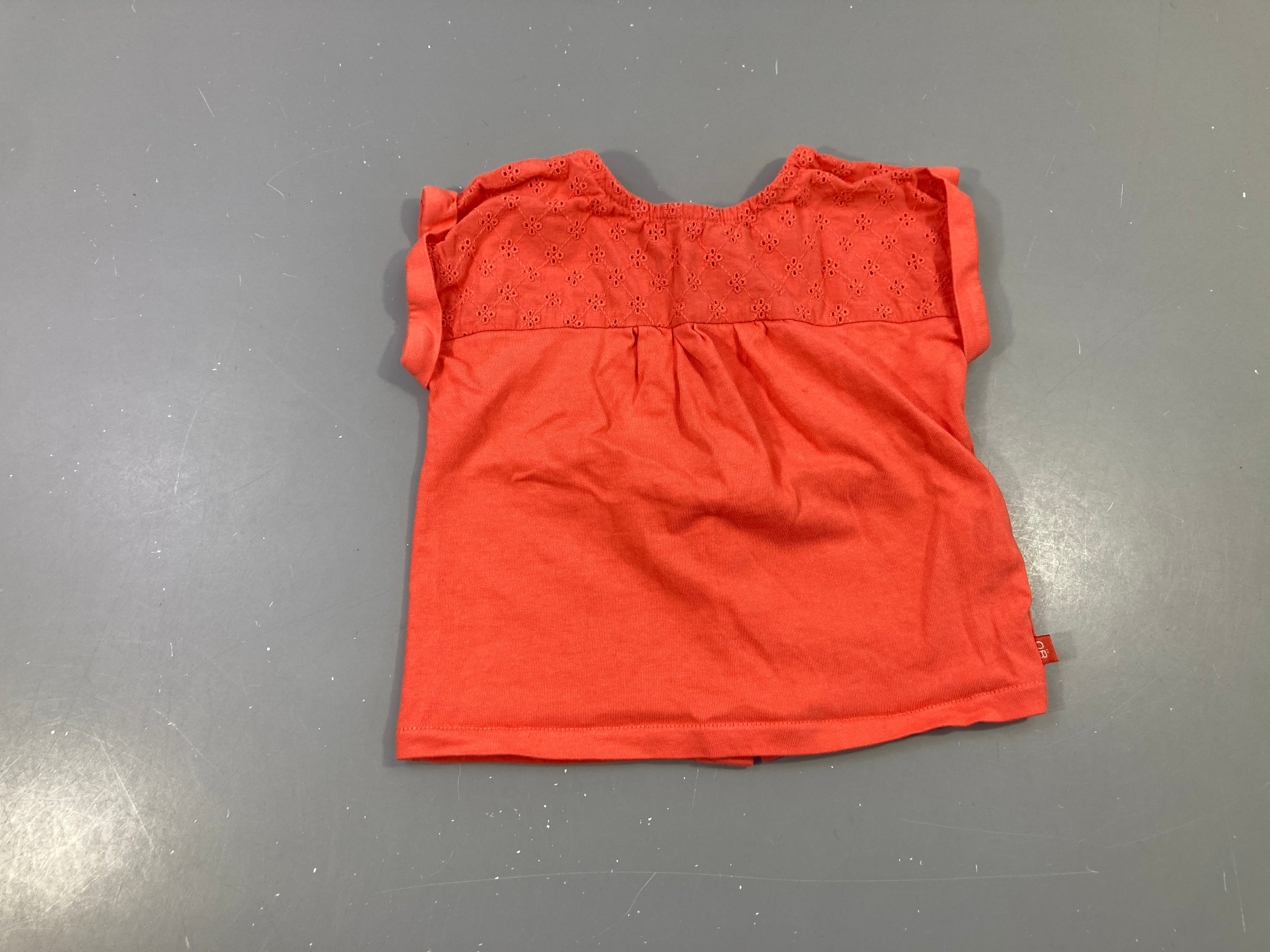 T-shirt m.c à revers orangé ajouré haut