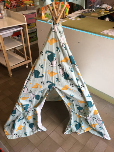 Tente tipi bleu dinosaures, moins cher chez Petit Kiwi