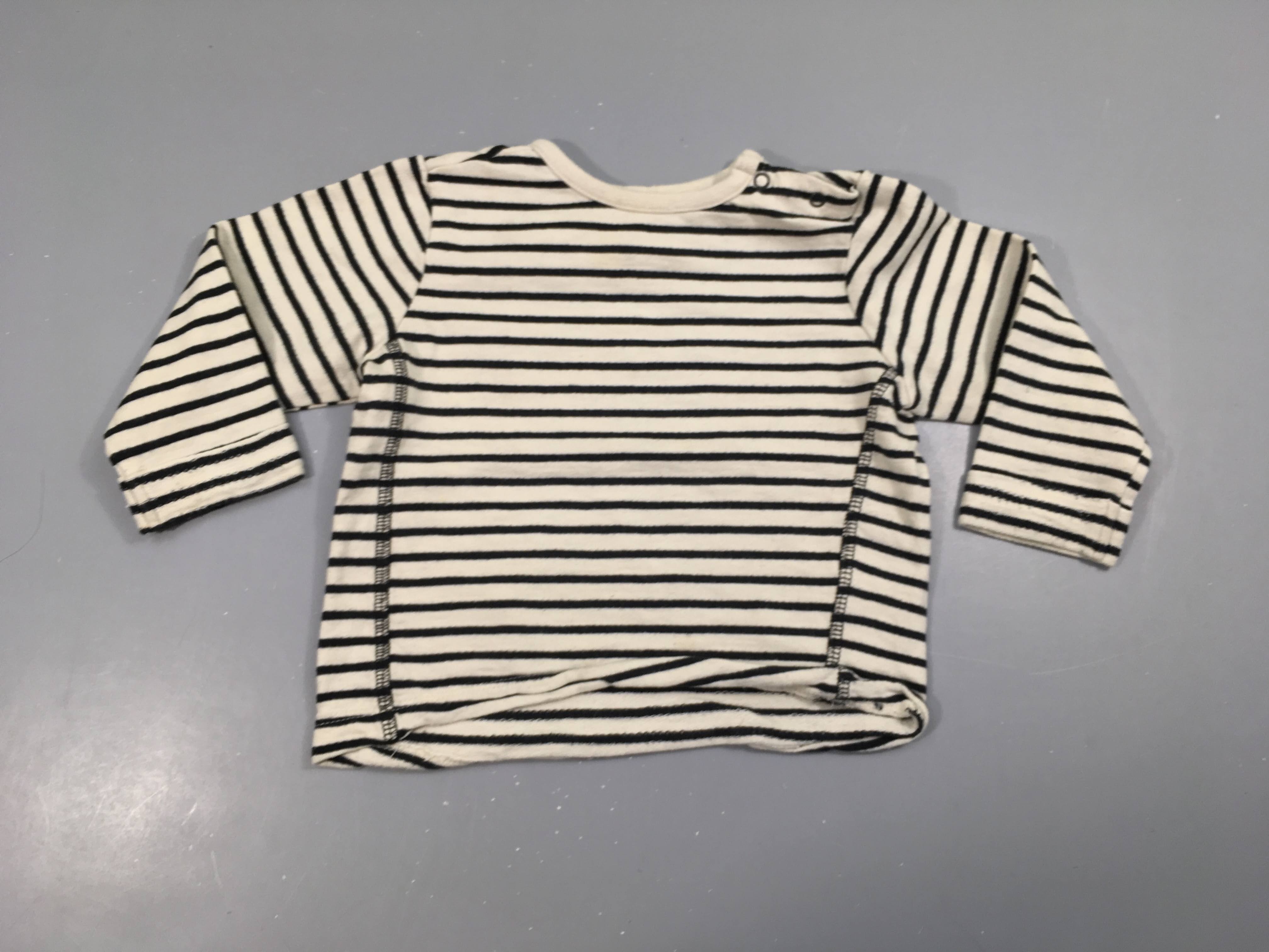 T-shirt m.l molleton blanc rayé bleu foncé