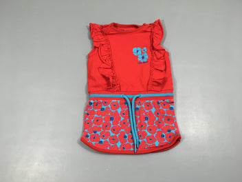 Robe s.m jersey rouge fleurs bleues