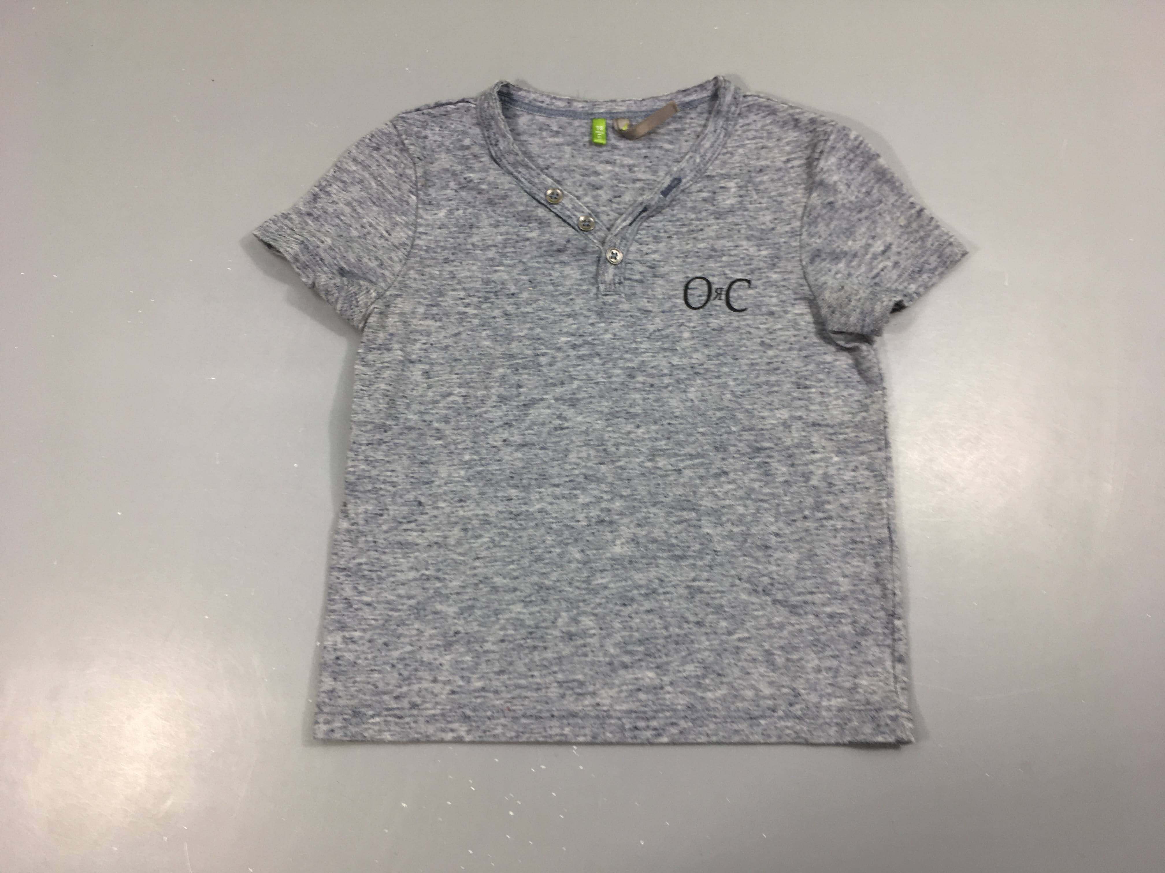 T-shirt m.c bleu chiné col V boutons