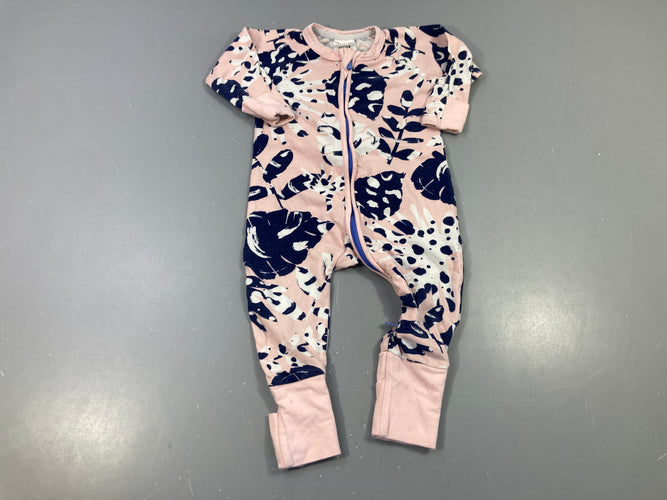 Combinaison zippée rose clair feuillage bleu-blanc Dim, moins cher chez Petit Kiwi
