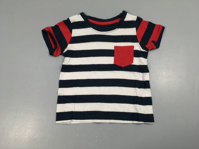 T-shirt m.c blanc rayé bleu rouge poche, moins cher chez Petit Kiwi
