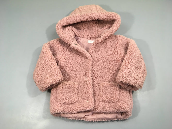 Gilet -veste à capuche teddy vieux-rose, moins cher chez Petit Kiwi